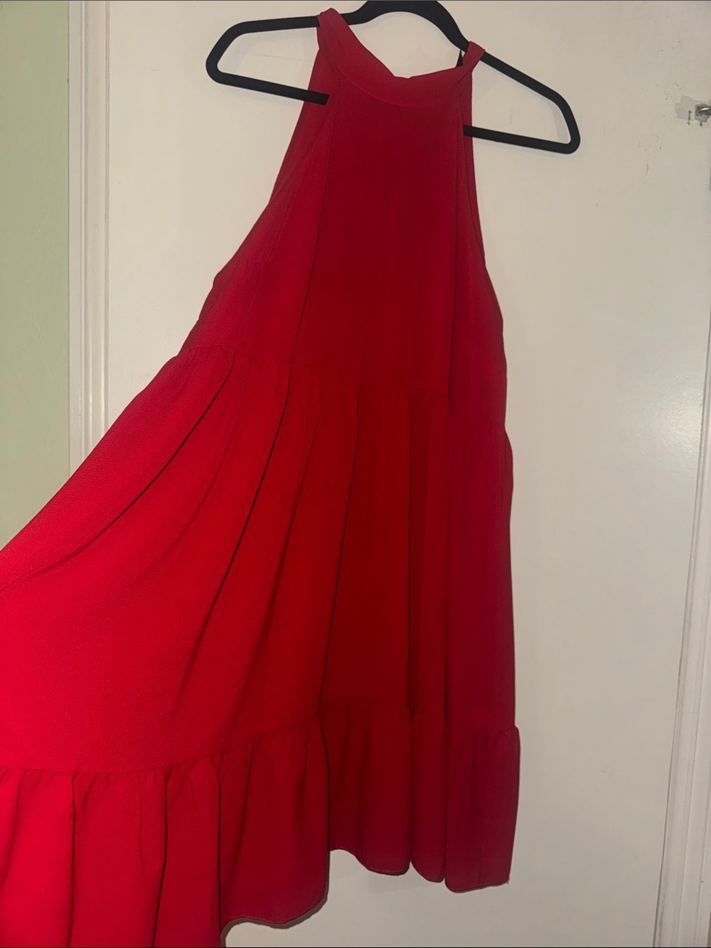 SHEIN Red Sleeveless Halter Tiered Mini Dress